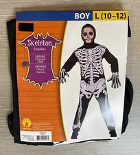 Skeleton Bones Halloween Costume Phantom Boys 8-10 Medium Rubies Bodysuit  Hood
