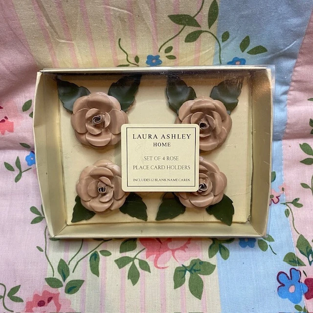 Laura Ashley Home Set of 4 Rose Place Card Holders Metal Pink