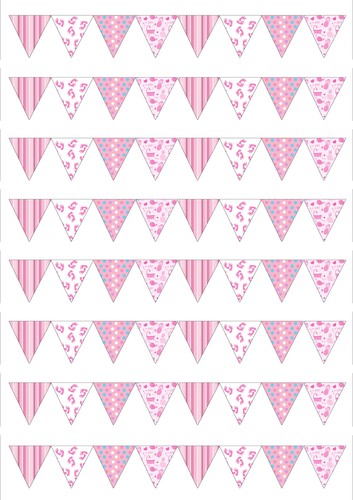64 Baby Girl Ducha PEQUEÑO Estilo Bunting Comestible Oblea Papel/Hielo Pastel Topper - Imagen 12 de 13