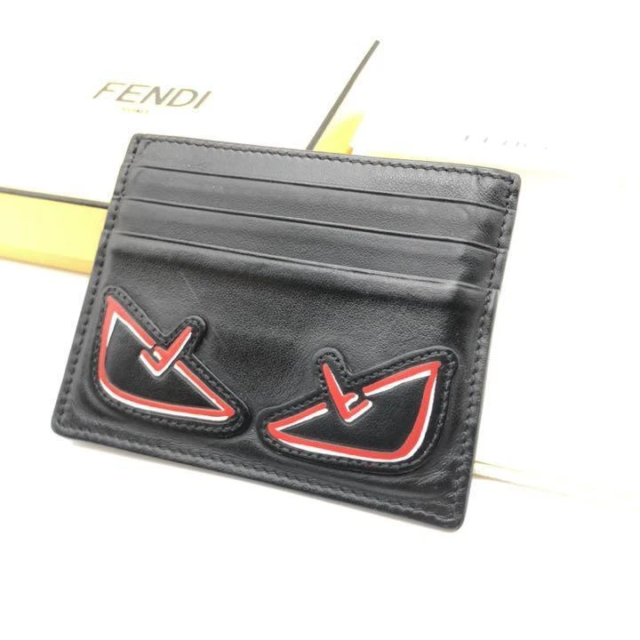 FENDI: credit card holder in leather with Bag Bugs eyes - Black