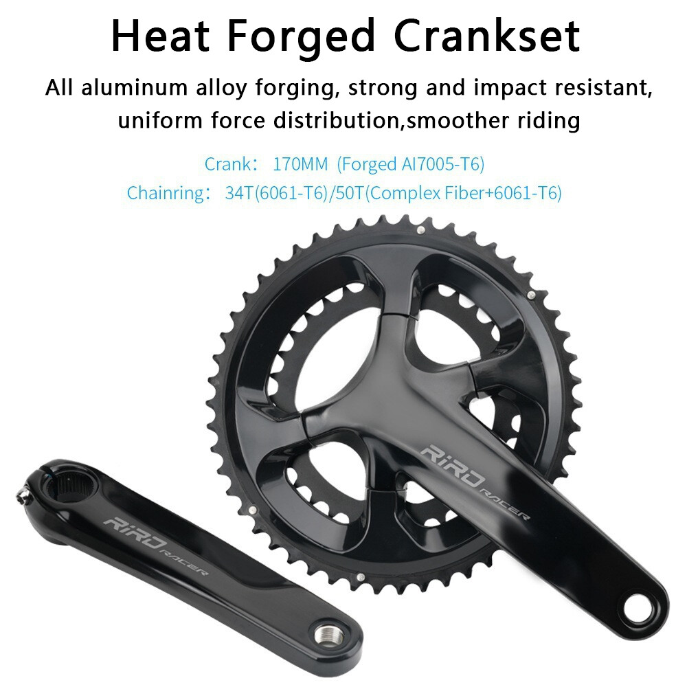 RIRO Road Bike Bicycle Crankset 170mm 2x10/11/12 Speed, Teeth: 50
