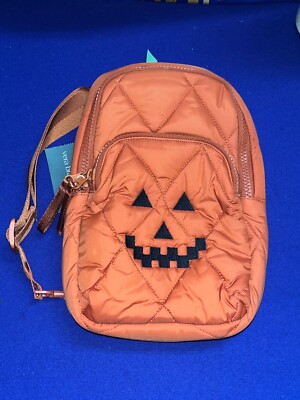 VERA BRADLEY Halloween Lorman Sling Backpack Potters Clay W/ Jack O Lantern  Face