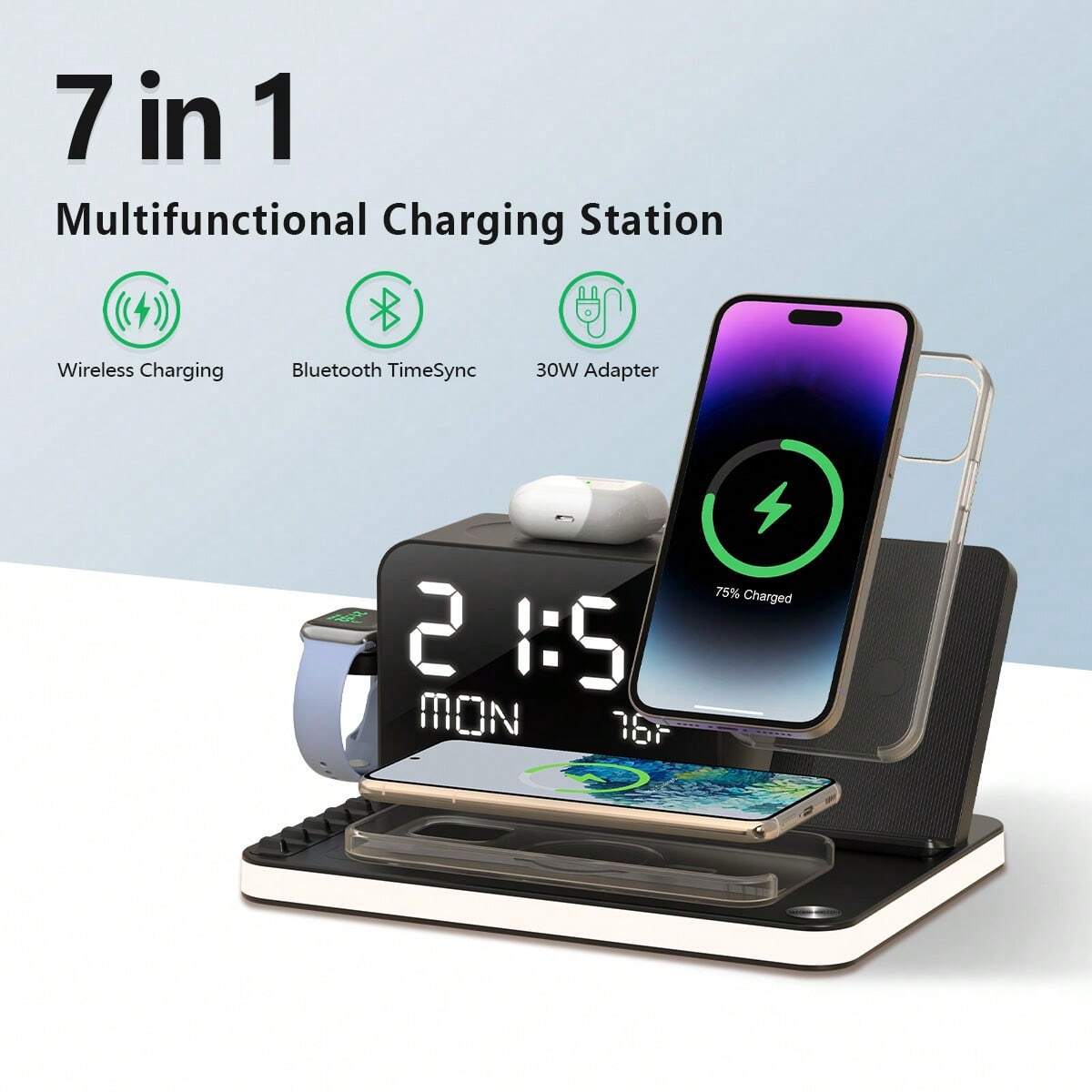 BezosMax BezosMax 7 In 1 Dual Phone Wireless Charging Station With Night Light,