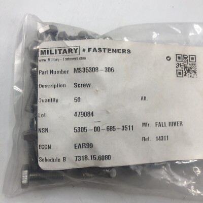 (50) MIL Spec Bolts Fall River MS35308-306 1/4-28, 3/4  Long Hex USA