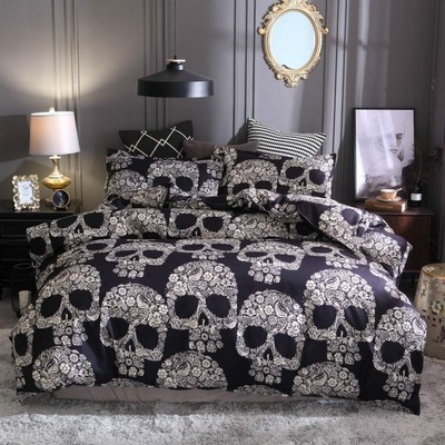 Duvet Cover Set Queen Bedding - Halloween Skull Comforter Cover with Zipper, ...
