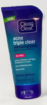 Clean & Clear Acne Triple Clear Exfoliating Scrub Oil Free Aloe Mint 5 Oz