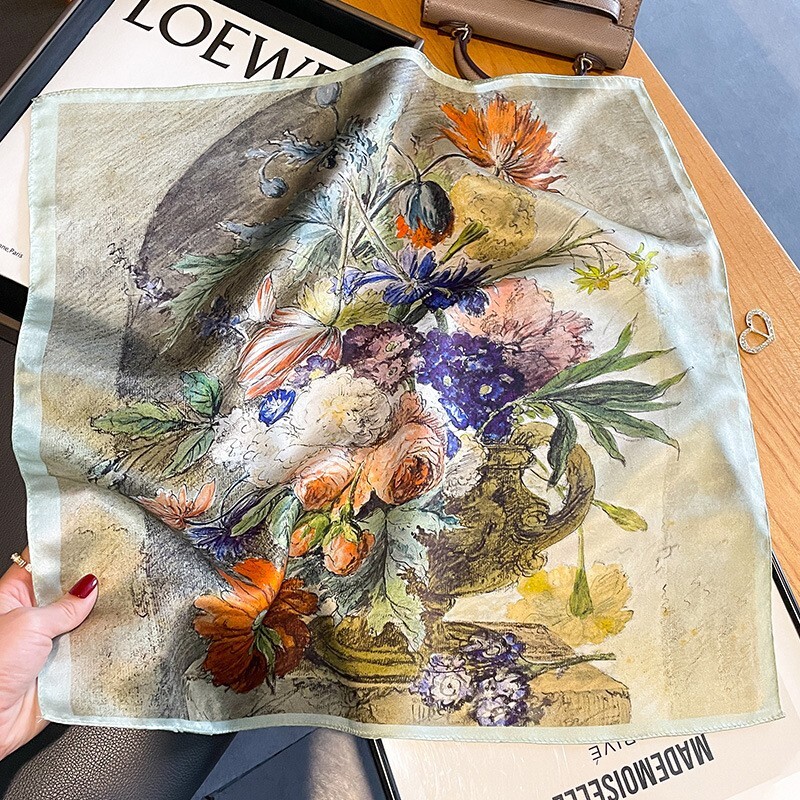 100% Silk 21-Inch Floral Square Scarf for Women as Neckerchief Wrap or Bandana