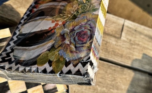 Mackenzie Childs AUTUMN Pumpkin Courtly Check Blk Flower Cocktail Napkins 4 Lot - Picture 6 of 6