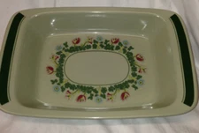 FIGGJO NORWAY ANITRA 11 3/4" RECTANGULAR DISH GREEN BAND FLORAL RING DEKOR ROLF