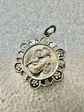 St Anthony Sterling Silver Pray For Us Medal 1” Fancy Diamond Cut Bezel 