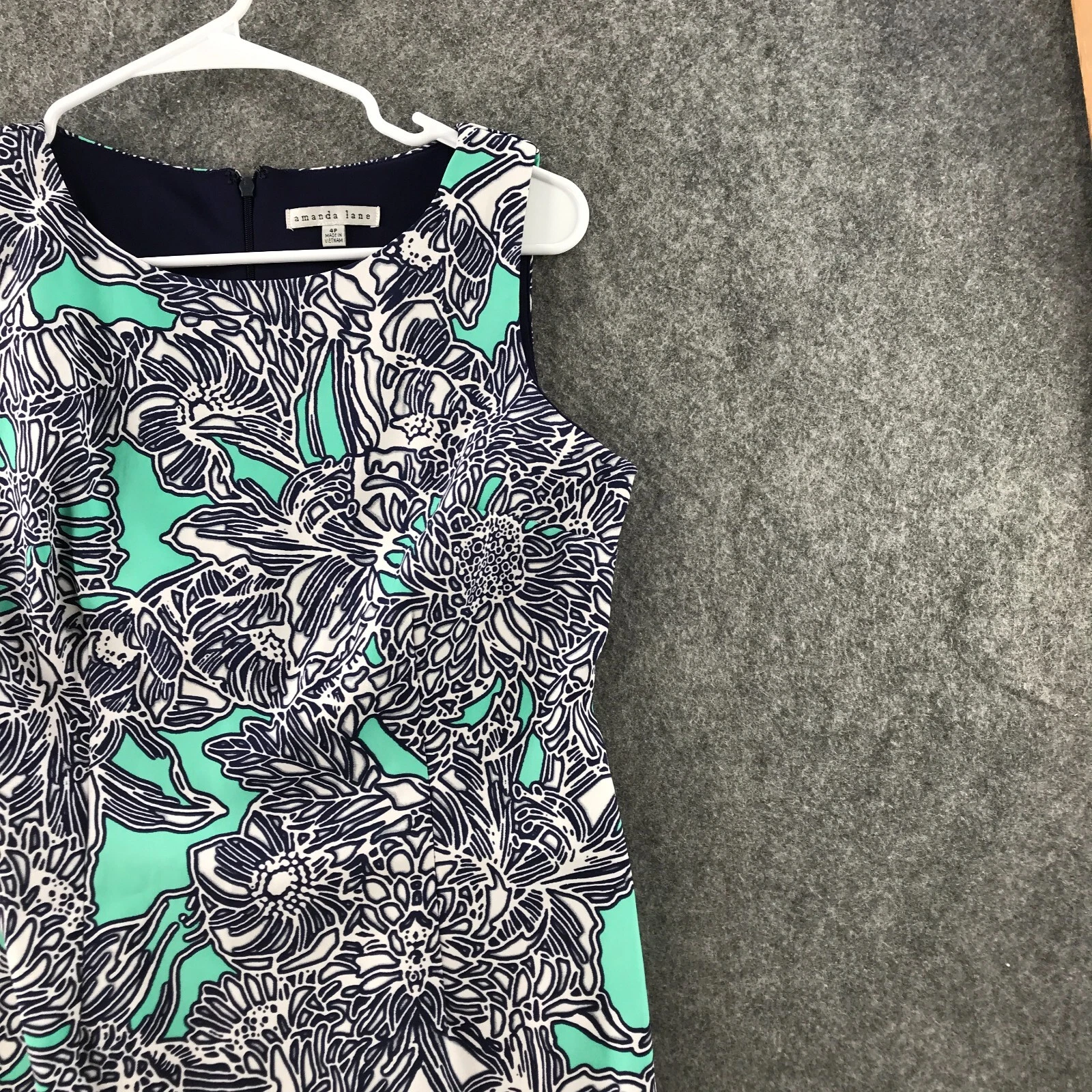 VETEMENTS Abito donna Amanda Lane 4 petite tubino blu bianco verde floreale foderato zip dietro