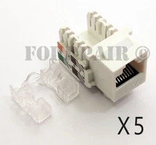 5 Pack Lot - CAT5e RJ45 110 Punch Down Keystone Modular Snap-In Jacks - White