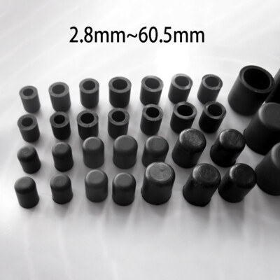 Silikon Gummi Kappe Schwarz Rund Rohrkappen Stuhlbeinkappen Endkappen 2.8-60.5mm