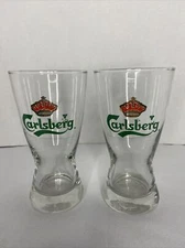 Lot of 2 Carlsberg Beer Fluted Pilsner Glasses Logo Pub Glass Barware