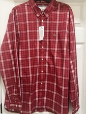 LACOSTE Men  s L/S Poplin Gingham Woven Slim Button Down Shirt Multi 2XL NWT 98