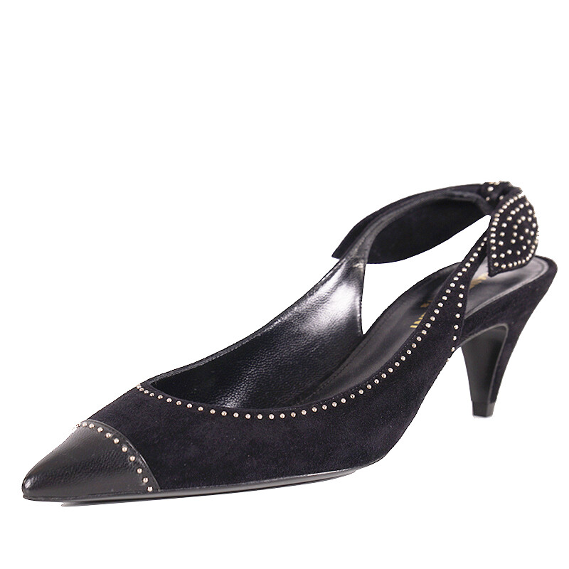 【サンローラン】スエード スタッドシャーロットスリングバックヒール 黒 23cm sz 37 NEW $1,095 SAINT LAURENT Black Suede STUDDED Charlotte