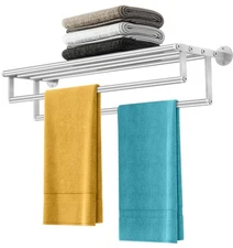 Double Towel Racks for Bathroom Towel Rack with Shelf, 24 Inch Double Towel B...