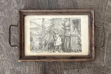 Antique Carved Wood Frame Tray Metal Handles ...