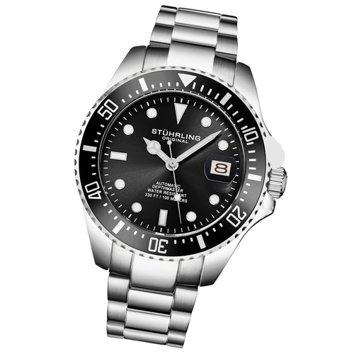 Stuhrling 4048 1 Automatique Depthmaster Plongeur Date Noir Montre Hommes - Photo 2 sur 4