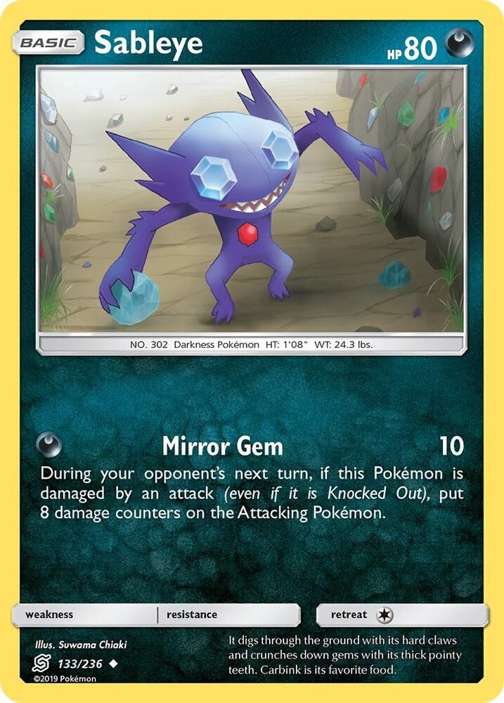 Sableye #133/236 Sm - Unified Minds Uncommon Pokemon TCG NM