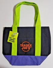 Trader Joe's Canvas Mini Tote Bag Black/Multi Limited Edition New