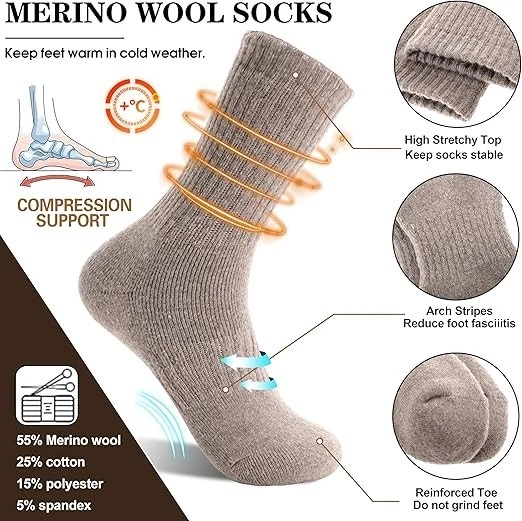 MOGGEI 5 Pairs Womens Merino Wool Socks Hiking Warm Winter Thick Thermal Crew Co - Image 4 of 4