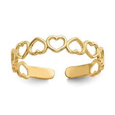 10k Yellow Gold With Rhodium Open Hearts Adjustable Toe Ring