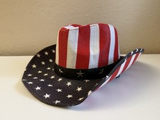 Cowboy Vintage American Flag Hat Western Shape-It Style Straw Cap