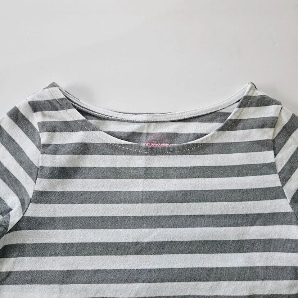 Vestido vaquero a rayas gris blanco manga 3/4 Faded Glory para niñas talla S Foto 2 de 4