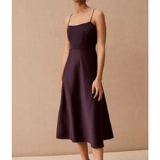 BHLDN Anthropologie Satin Slip Midi Dress Plum Bridesmaid Gown Size 12