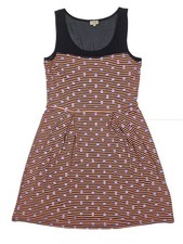 Daniel Cremieux Coral Orange Striped Polka Dot Midi Dress Women's Size Medium