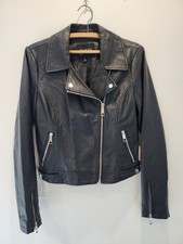GUESS Womens Black Faux Leather Moto Jacket -...