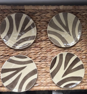 Pottery Barn Zebra Print Plate 7'' Dessert Salad Set 4 Barbara Eigen Replacement