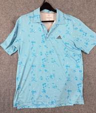 Adidas Polo Shirt Mens M Blue Night Camo Check Golf Performance Short Sleeve