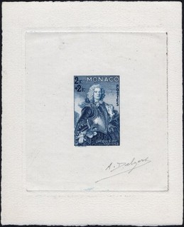MONACO: c.1930s 2F 2F prova colore/foglio firmato dall'incisore A Delzers come nuovo