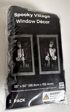 2-Pack 35" x 60" Spooky Village Window Decor Scene, Spooky Halloween Skeletons