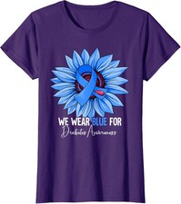 Camiseta de cuello redondo para dama Support Squad We Wear Blue Diabetes Awareness