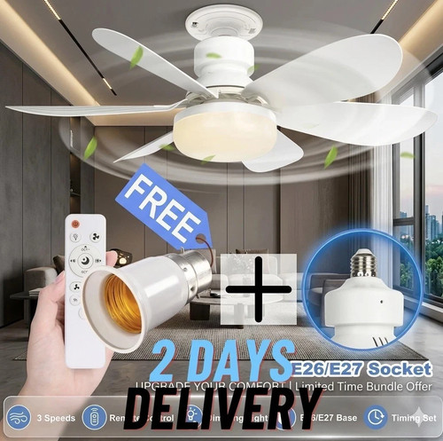 LED Ceiling Fan with Light Dimmable E27 Bedroom Living Room Fan Lamp Modern