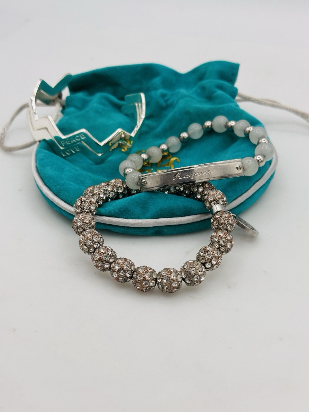 Rustic Cuff 4pc Bracelet Stack Hope Crystal Peace… - image 10