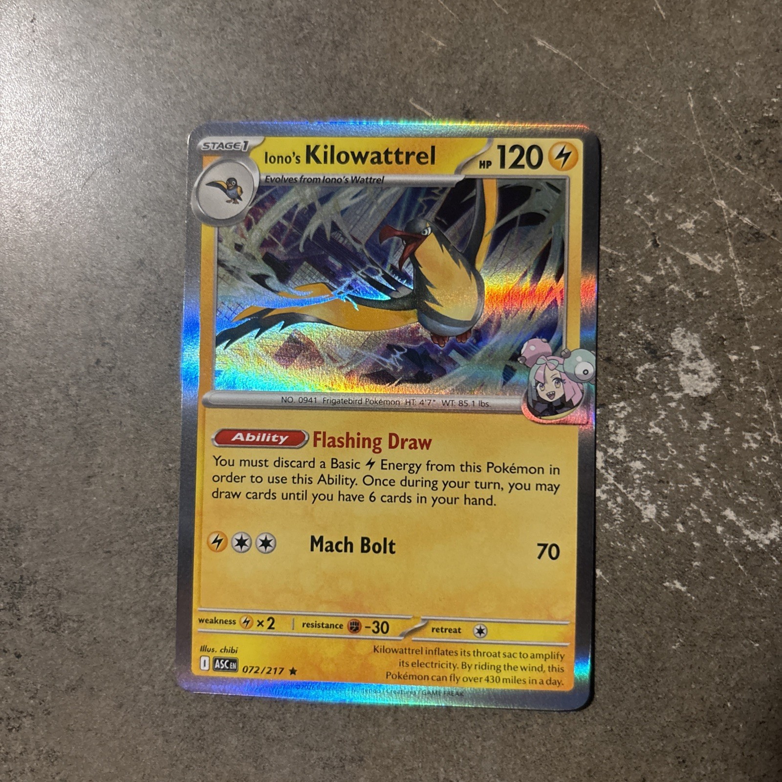 IONO'S KILOWATTREL 72/217 (Holo Rare) Pokemon TCG Ascended Heroes Pack Fresh NM+