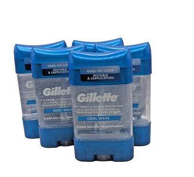 5X! Gillette Cool Wave Clear Gel Men's Antiperspirant and Deodorant EXP. 28