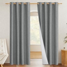 NICETOWN 100 Blackout Linen Curtains, Thermal Insulated, White Lined, Dove Grey