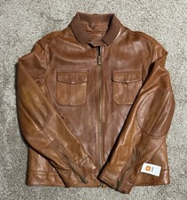 Wilsons Leather Brown Genuine Leather Jacket Men s L Ribbed Collar Full Zip