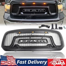 Grill for 2013-2018 Dodge Ram 1500 Front Grille Upper Bumper Mesh + Letters LED