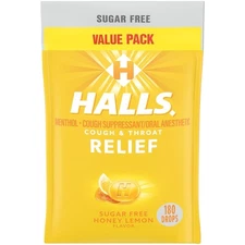HALLS Relief Honey Lemon Sugar Free Cough Drops, Value 180 Count (Pack of 1) 