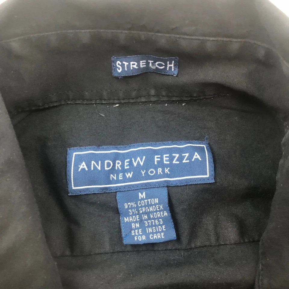 Camisa Andrew Fezza New York Para Hombres Negra Elastizada Manga Corta Abotonada Foto 2 de 4