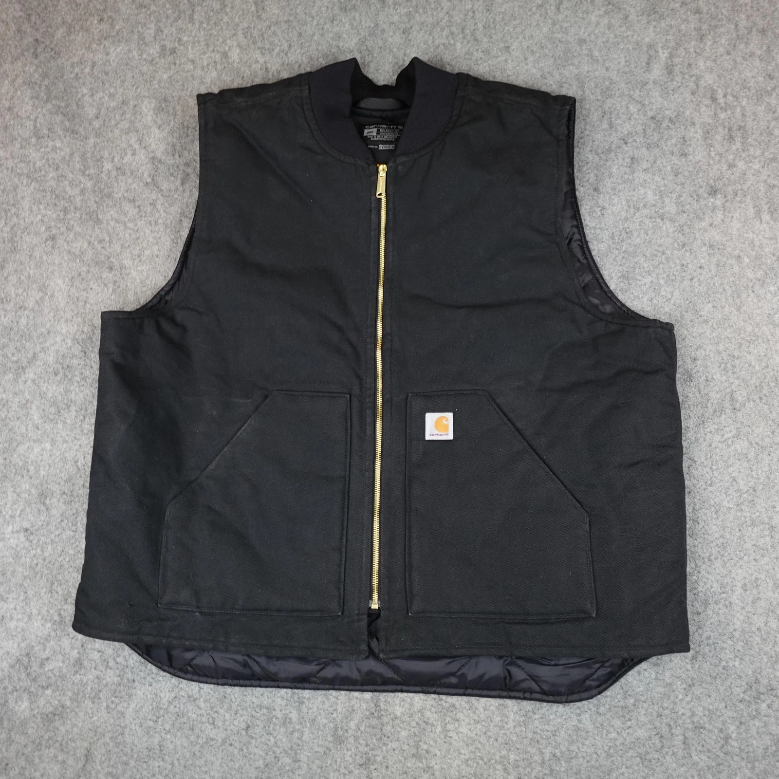 Carhartt Vest Mens 2XL XXL Black Canvas Arctic Quilted Lined Insulated V01 BLK