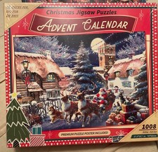 Advent Calendar Countdown To Christmas 1008 Pieces Puzzle Santa In Sled Reindeer