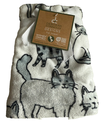 #ad Deborah Connolly Cats Cat Kitty Fingertip Towels Set of 2 Black Gray White $29.37