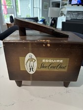 Vintage Esquire Shoe Care Chest Wooden Shine Box 1960  s With Brushes Polish Etc